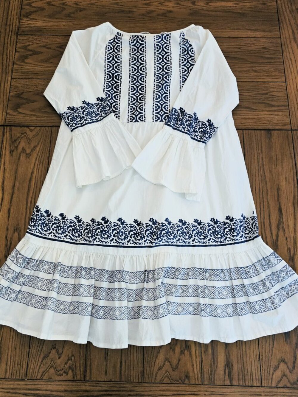 Roller Rabbit Maricruz Mona Border Dress S White Navy Block Print Boho NWOT - Picture 3 of 10